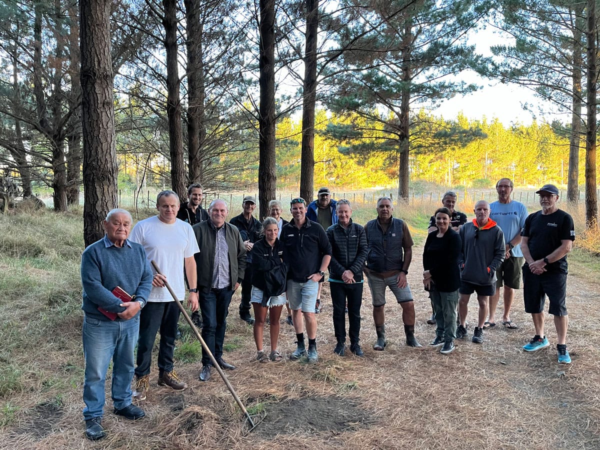 A group gathered for the blessing ceremony of the Foxton mountain bike trails